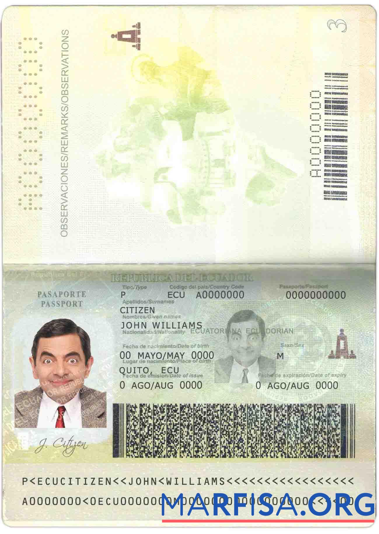 Blank Ecuador passport real example